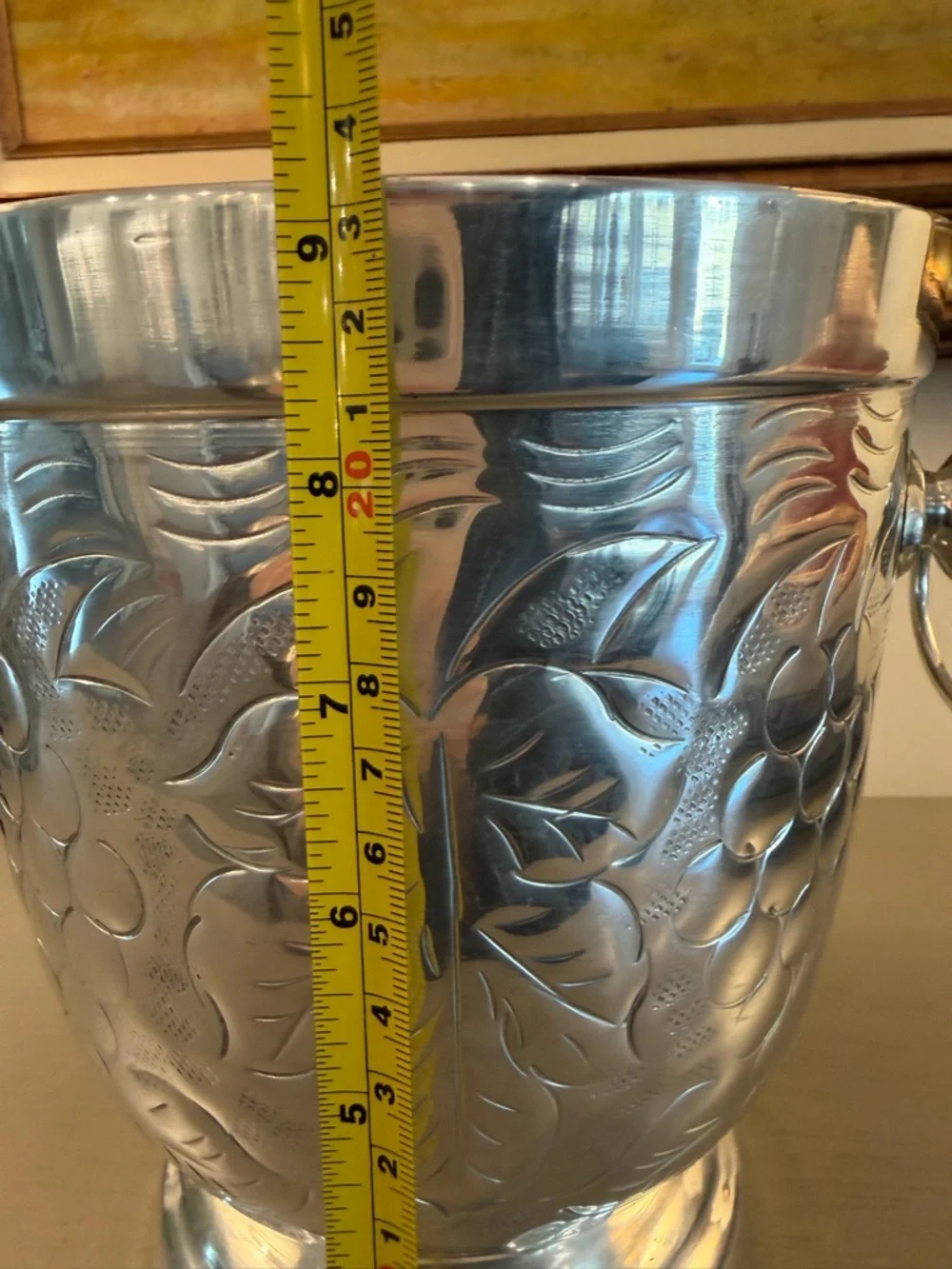 Vintage Embossed Grapevine & Leaves Ice Bucket Champagne Chiller Handles Planter